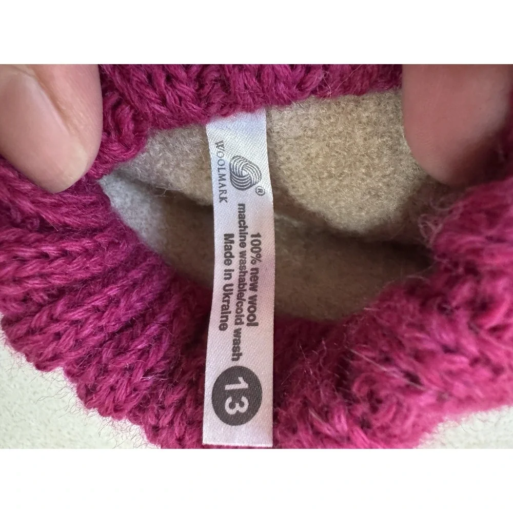 Garnet Hill Kids Wool Alpaca Animal Slippers Girls Size 13 Purple Pink